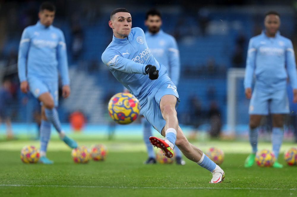 nManchester City's Phil Foden during warm up before the match against Tottenham Hotspur at the Etihad Stadium, Manchester February 19, 2022. u00e2u20acu201d Reuters picn