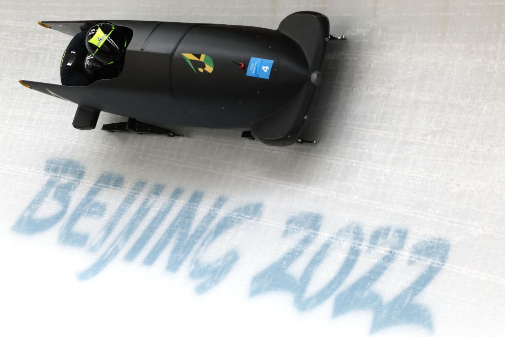 Shanwayne Stephens of Jamaica and teammate in action during training at the National Sliding Centre, Beijing, February 10, 2022. u00e2u20acu2022 Reuters pic 