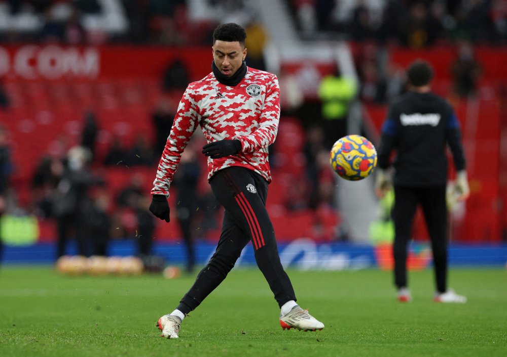 Manchester Unitedu00e2u20acu2122s Jesse Lingard during the warm up before the match against West Ham United at Old Trafford, Manchester, January 22, 2022. u00e2u20acu201d Reuters pic 