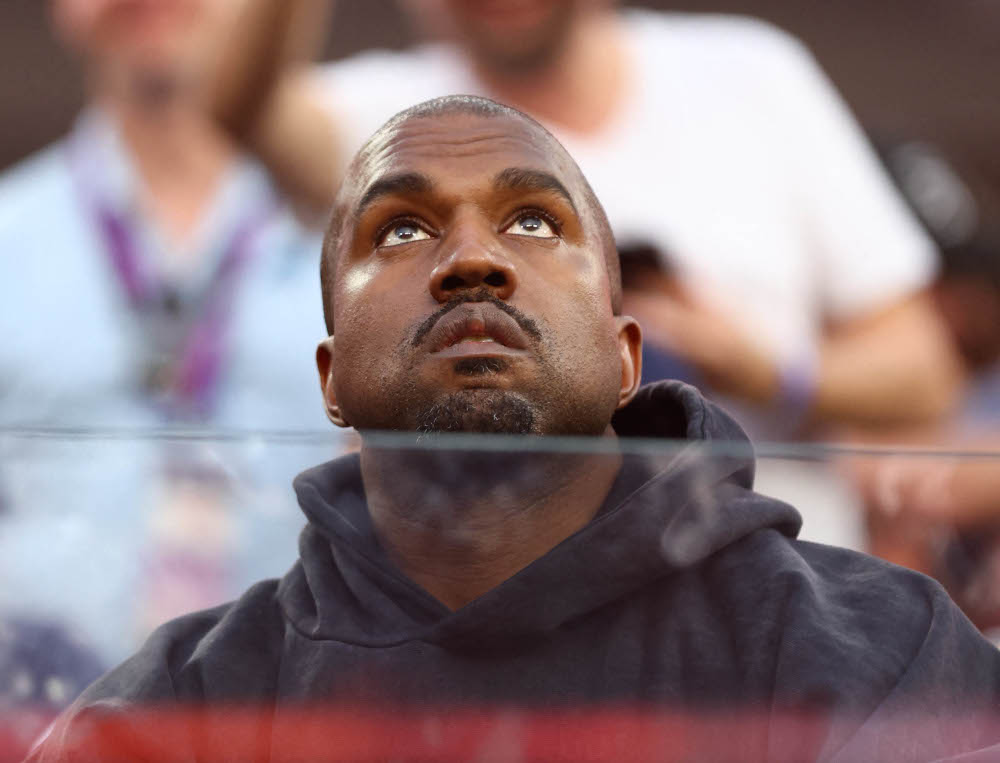 Recording artist Kanye West in attendance during the second quarter in Super Bowl LVI between the Los Angeles Rams and the Cincinnati Bengals at SoFi Stadium in Inglewood, California, February 13, 2022. u00e2u20acu201d Mark J. Rebilas-USA Today Sports via Reuters 