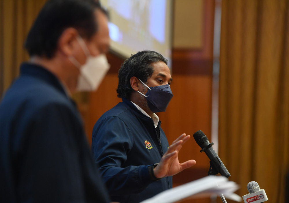 Health Minister Khairy Jamaluddin speaks at a press conference on Covid-19 developments in Putrajaya, February 7, 2022. u00e2u20acu2022 Bernama pic 