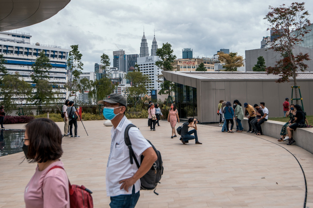 People spend their leisure time at Lalaport, the newly opened shopping mall in Kuala Lumpur,  February 10, 2022. u00e2u20acu201d Picture by Shafwan Zaidon 