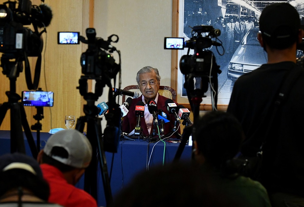 Tun Dr Mahathir Mohamad speaks during a press conference after unveiling Pejuangu00e2u20acu2122s aspirations for the upcoming Johor state polls in Putrajaya February 23, 2022. u00e2u20acu2022 Bernama pic