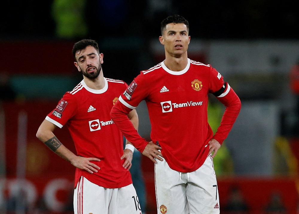 Manchester United's Cristiano Ronaldo and Bruno Fernandes react during the match against Middlesbrough February 5, 2022. u00e2u20acu2022 Reuters pic