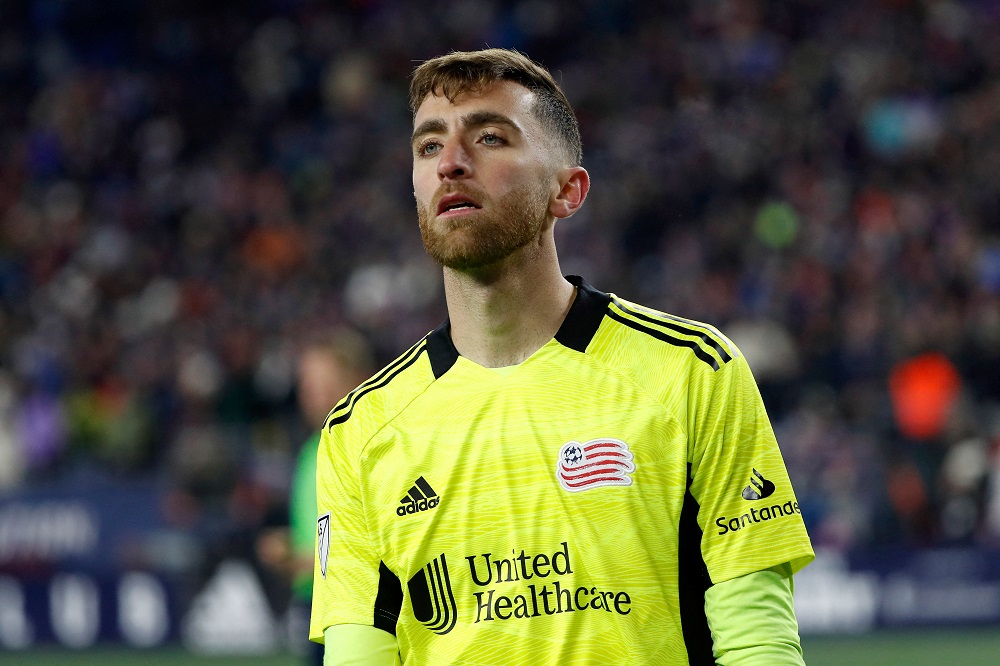 New England Revolution goalkeeper Matt Turner (30) in the conference semi-finals of the 2021 MLS playoffs against the New York City FC at Gillette Stadium, November 30, 2021. u00e2u20acu2022 Winslow Townson-USA TODAY Sports via Reuters