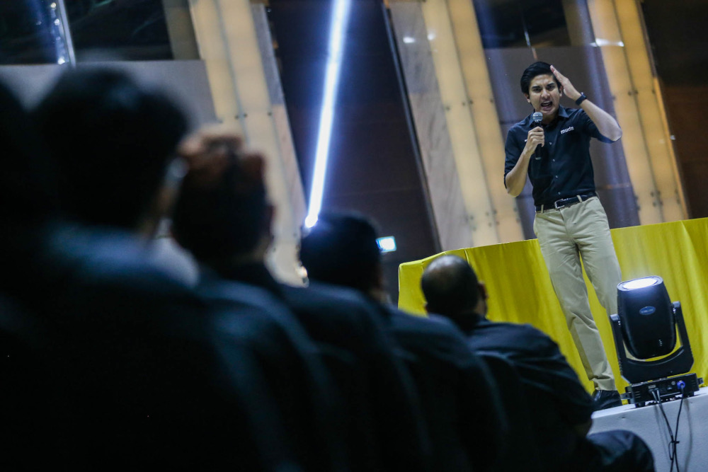 Muda president Syed Saddiq Syed Abdul Rahman speaks at the partyu00e2u20acu2122s launch ceremony at the Connexion Conference & Events Centre in Kerinchi, February 11, 2022. u00e2u20acu2022 Picture by Hari Anggara