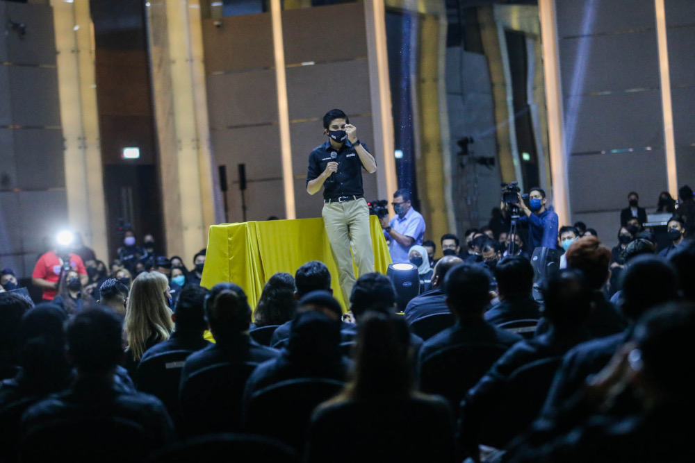 Muda president Syed Saddiq Syed Abdul Rahman speaks at the partyu00e2u20acu2122s launch ceremony at the Connexion Conference & Events Centre in Kerinchi, February 11, 2022. u00e2u20acu2022 Picture by Hari Anggara