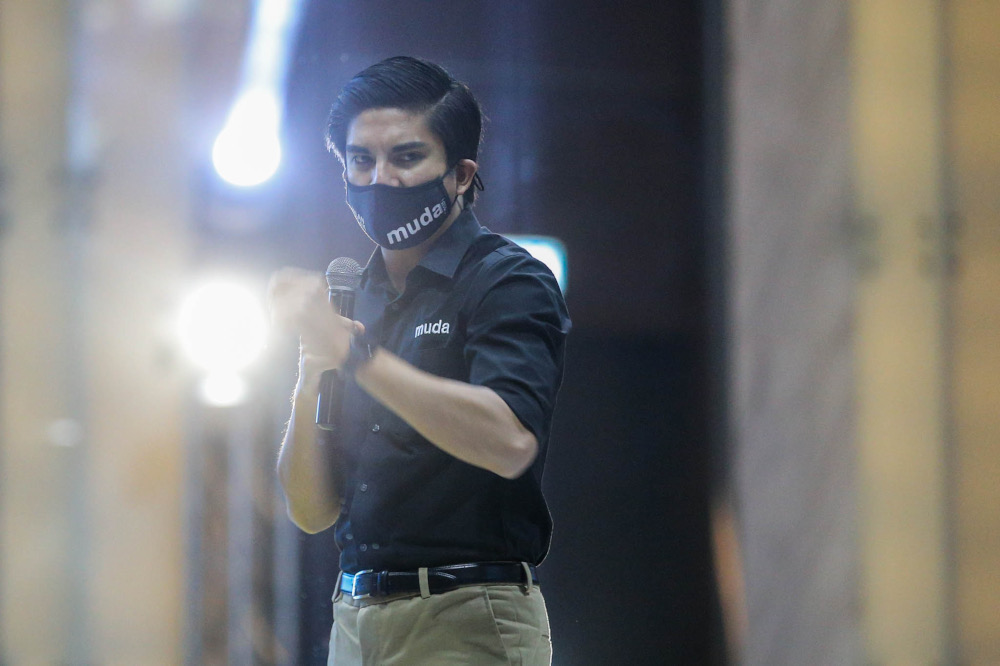 Muda president Syed Saddiq Syed Abdul Rahman speaks at the partyu00e2u20acu2122s launch ceremony at the Connexion Conference & Events Centre in Kerinchi, February 11, 2022. u00e2u20acu2022 Picture by Hari Anggara