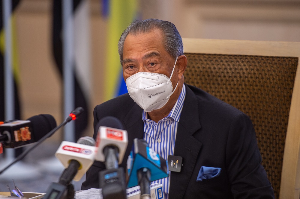Tan Sri Muhyiddin Yassin speaks during a press conference after chairing the NRC meeting in Putrajaya February 22, 2022. u00e2u20acu2022 Picture by Shafwan Zaidon