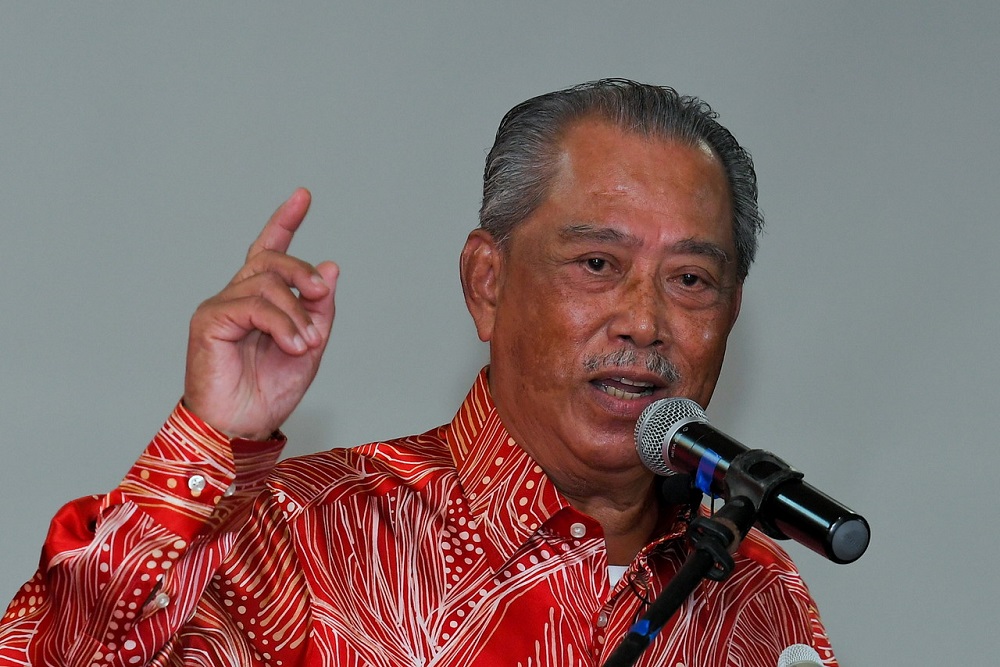 Perikatan Nasional chairman Tan Sri Muhyiddin Yassin speaks after addressing the launching ceremony of PN Johor at Padang Awam, Taman Pasak Indah in Kota Tinggi February 19, 2022. u00e2u20acu2022 Bernama pic