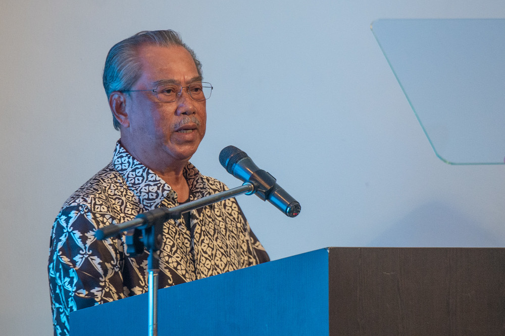 Institute of the future of Malaysia chairman, Tan Sri Muhyiddin Yassin delivers a speech at Kuala Lumpur Golf Country Club, February 7, 2022. u00e2u20acu201d Picture by Shafwan Zaidon