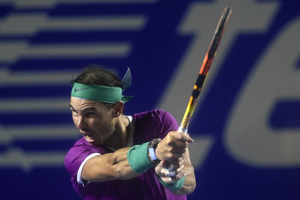 Spainu00e2u20acu2122s Rafael Nadal returns the ball to Russiau00e2u20acu2122s Daniil Medvedev during their Mexico ATP Open 500 menu00e2u20acu2122s singles semi-final match at the Arena GNP, in Acapulco, Mexico, February 25, 2022. u00e2u20acu201d AFP pic