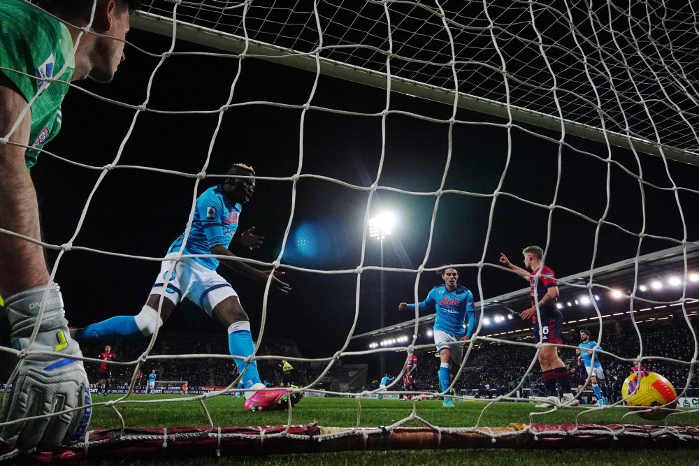 Napoli's Victor Osimhen celebrates scoring their first goal against Cagliari at Sardegna Arena, Cagliari February 21, 2022. u00e2u20acu201d Reuters pic
