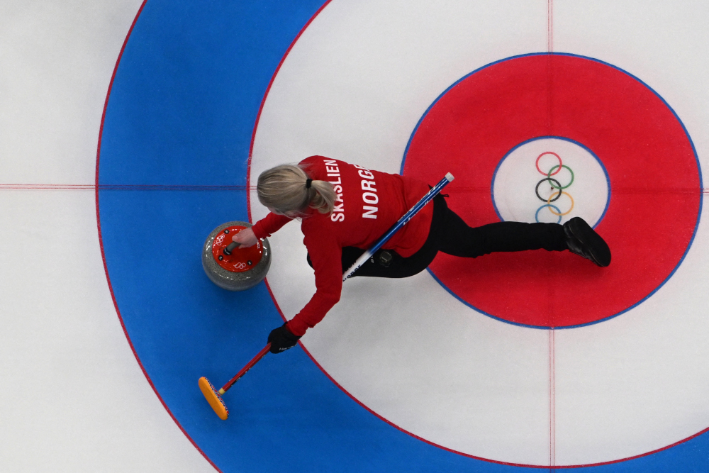 Norwayu00e2u20acu2122s Kristin Skaslien in the mixed doubles round robin session 1 game of the Beijing 2022 Winter Olympic Games curling competition between Norway and the Czech Republic, at the National Aquatics Centre in Beijing, February 2, 2022. u00e2u20acu201d AFP pic 