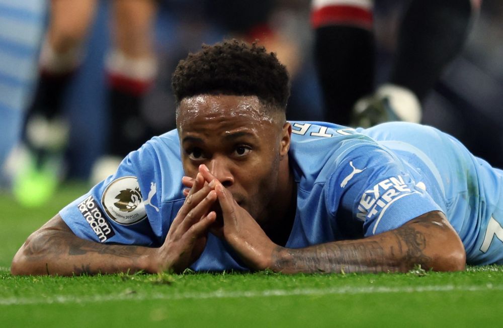 Manchester City's Raheem Sterling reacts after a missed chance against Brentford at the Etihad Stadium, Manchester February 9, 2022. u00e2u20acu201d Reuters pic