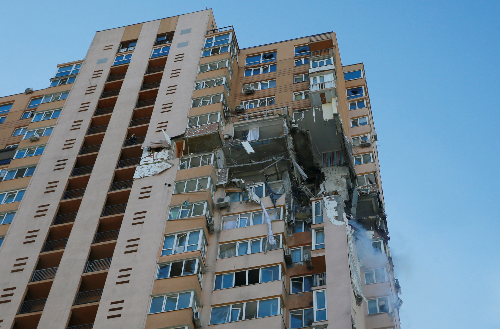 A view shows an apartment building damaged by recent shelling in Kyiv, Ukraine February 26, 2022. u00e2u20acu201d Reuters pic