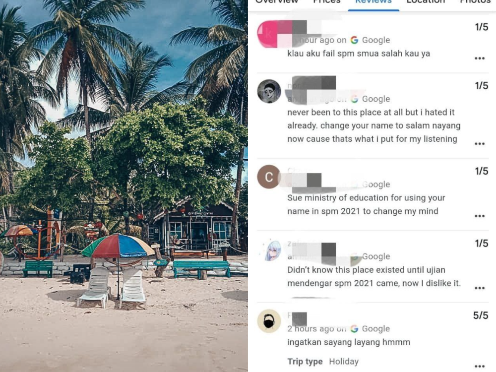 Salang Sayang Resort was bombarded with comments and bad reviews from frustrated SPM candidates. u00e2u20acu201d Picture via Instagram/ Google review