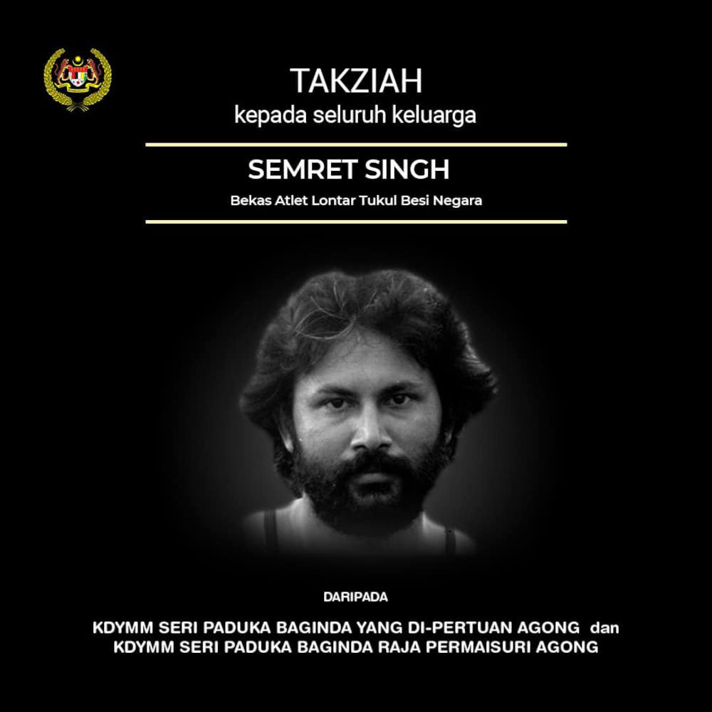 According to a post on the Istana Negara Facebook page, Their Majesties expressed sadness over Semret Singhu00e2u20acu2122s passing and hoped that his family will remain patient and resilient in coping with the loss. u00e2u20acu201d Picture from Facebook/Istana Negara 