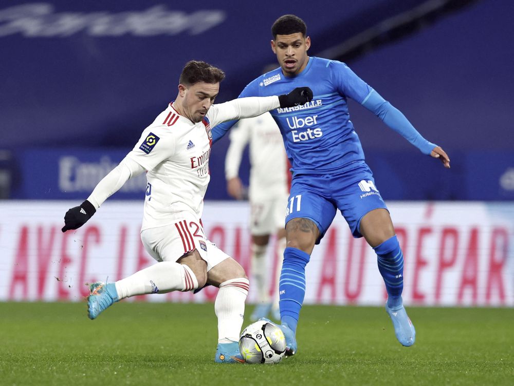 Olympique Lyonnais' Xherdan Shaqiri (left) in action with Olympique de Marseille's Luis Henrique at Groupama Stadium, Lyon February 1, 2022. u00e2u20acu201d Reuters pic