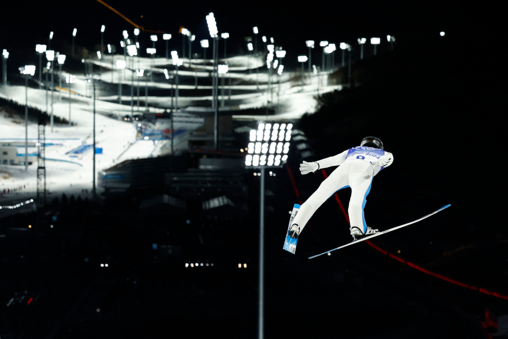 Sloveniau00e2u20acu2122s Peter Prevc competes in the Ski Jumping Mixed Team Trial Round for Competition, February 7, 2022 at the Zhangjiakou National Ski Jumping Centre, during the Beijing 2022 Winter Olympic Games. u00e2u20acu201d AFP picnn
