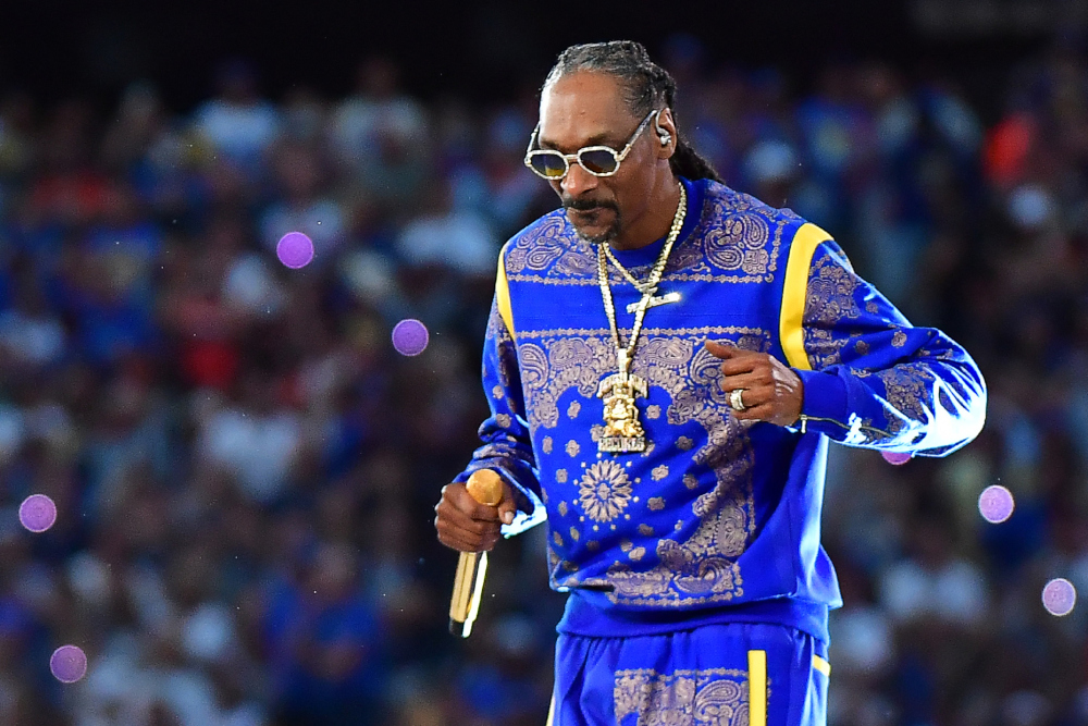 US rapper Snoop Dogg performing during the halftime show of Super Bowl LVI between the Los Angeles Rams and the Cincinnati Bengals at SoFi Stadium in Inglewood, California, Feb 14, 2022. u00e2u20acu201d ETX Studio 