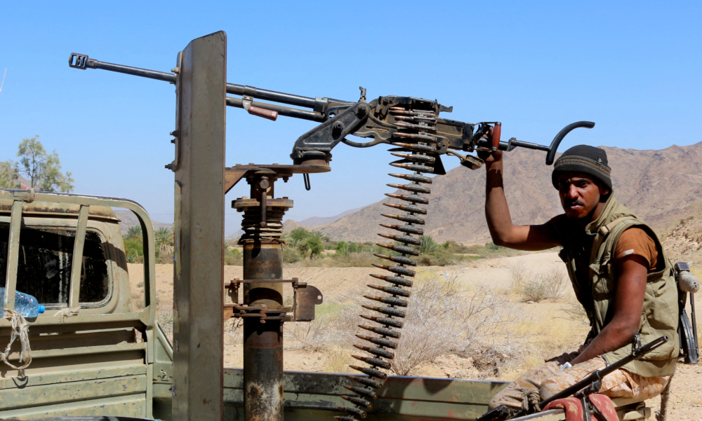 A Yemeni fighter from the UAE-trained Giants Brigade, mans a position near the village of Jafra on the outskirts of Marib, January 26, 2022. u00e2u20acu2022 AFP picnn