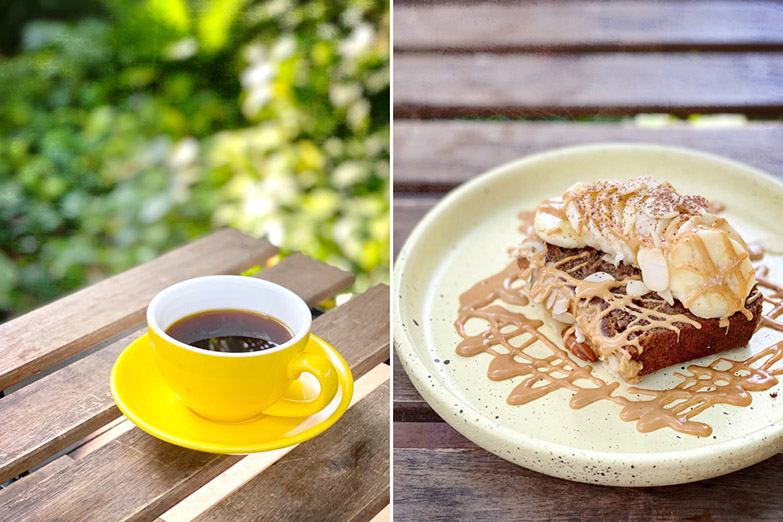 Start the day with a long black and Yellow Lane’s vegan peanut butter banana cake.