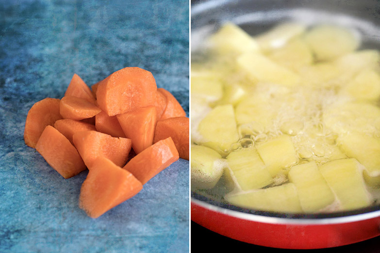 Carrots and potatoes are must-haves for a Japanese curry.