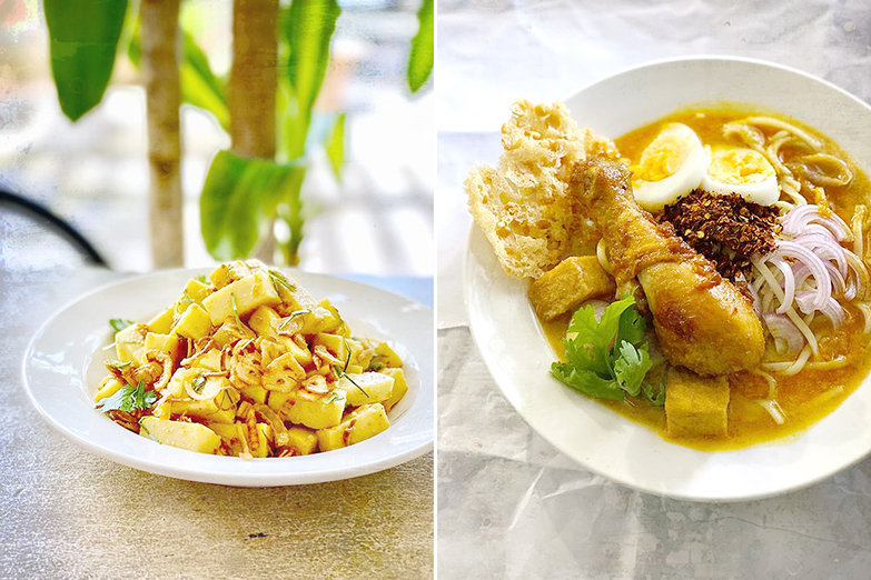 'Tohu thoke' (left) and 'ohn no khao swè' (right).