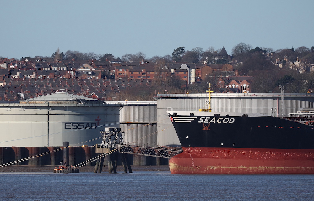 The German flagged tanker 'Seacod' berths at the Tranmere Oil Terminal on the River Mersey near Liverpool March 5, 2022. u00e2u20acu201d Reuters pic