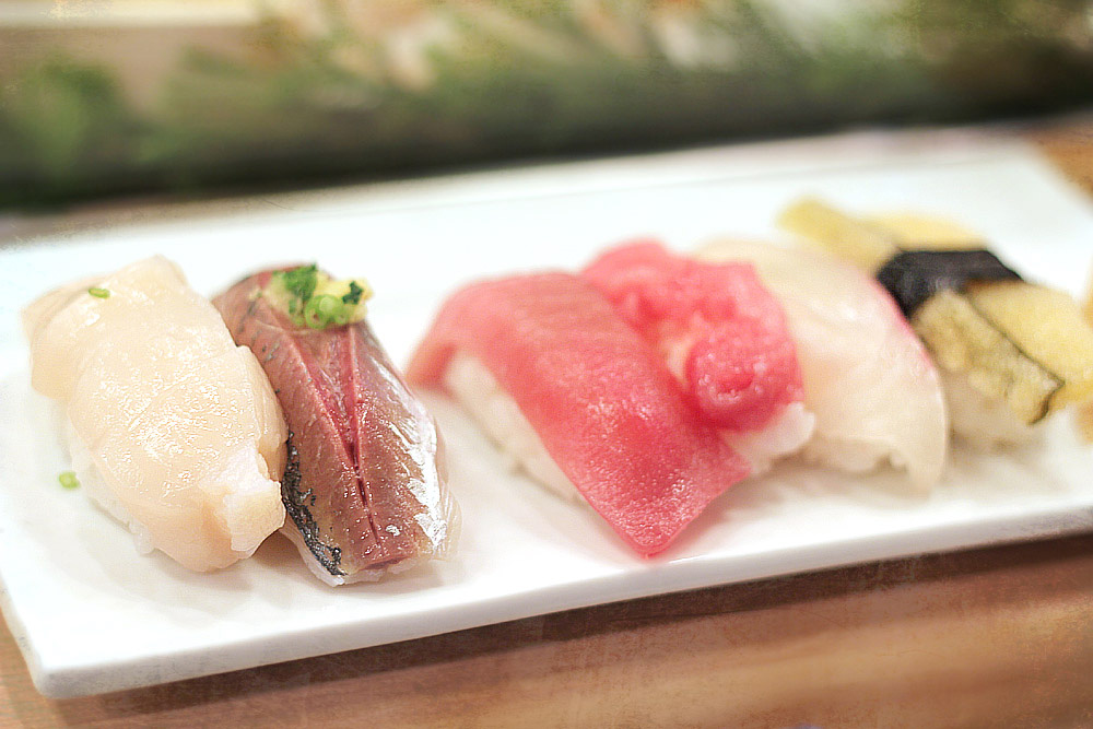 A platter of sushi for a very Japanese morning market breakfast.