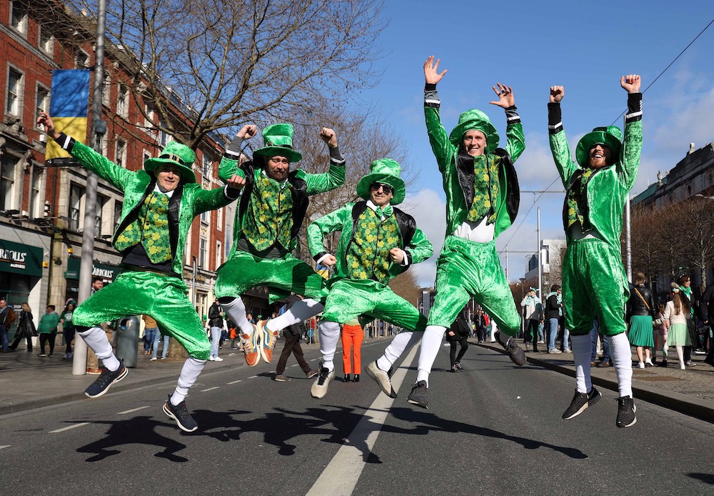 Revellers from Denmark dressed in green pose photo during the annual St Patrick's Day parade in Dublin March 17, 2022. u00e2u20acu201d AFP pic