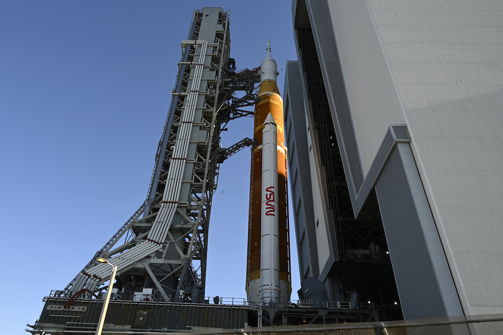 Nasa's next-generation moon rocket, the Space Launch System (SLS) rocket with its Orion crew capsule perched on top, makes a highly anticipated, slow-motion journey to its launch pad at Cape Canaveral, Florida March 17, 2022. u00e2u20acu201d Reuters pic