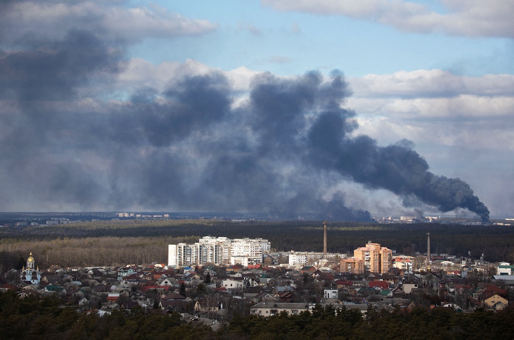 Smoke rising after shelling on the outskirts of the city is pictured from Kyiv, Ukraine February 27, 2022. u00e2u20acu201d Reuters pic