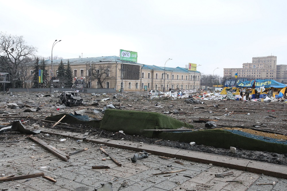 A view shows the area near the regional administration building, which city officials said was hit by a missile attack, in central Kharkiv, Ukraine March 1, 2022. u00e2u20acu201d Reuters pic