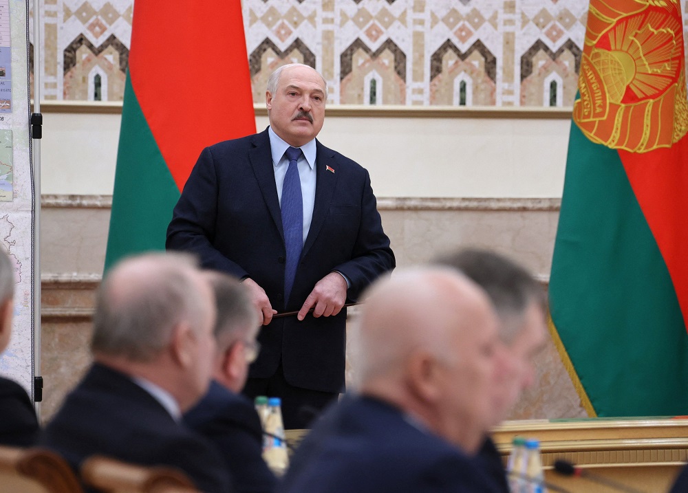 Belarusian President Alexander Lukashenko attends a meeting with members of the Council of Ministers and Security Council in Minsk, Belarus March 1, 2022. u00e2u20acu201d Picture by Nikolai Petrov/BelTA/Handout via Reuters