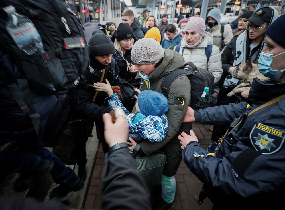 People with children from Kyivu00e2u20acu2122s Central Childrenu00e2u20acu2122s Hospital board an evacuation train from Kyiv to Lviv at Kyiv central train station amid Russiau00e2u20acu2122s invasion of Ukraine, in Kyiv March 7, 2022. u00e2u20acu201d Reuters pic