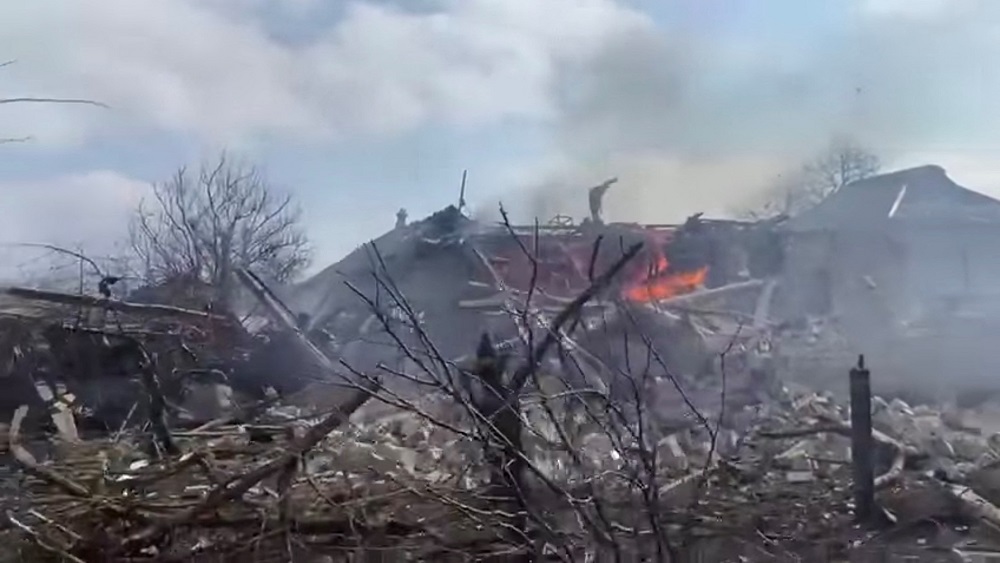 Screengrab from a video posted on social media showing the aftermath of Russian artillery shelling on a residential area in Mariupol, Ukraine March 10, 2022. u00e2u20acu201d Picture courtesy of Armed Forces of Ukraine/Handout via Reuters