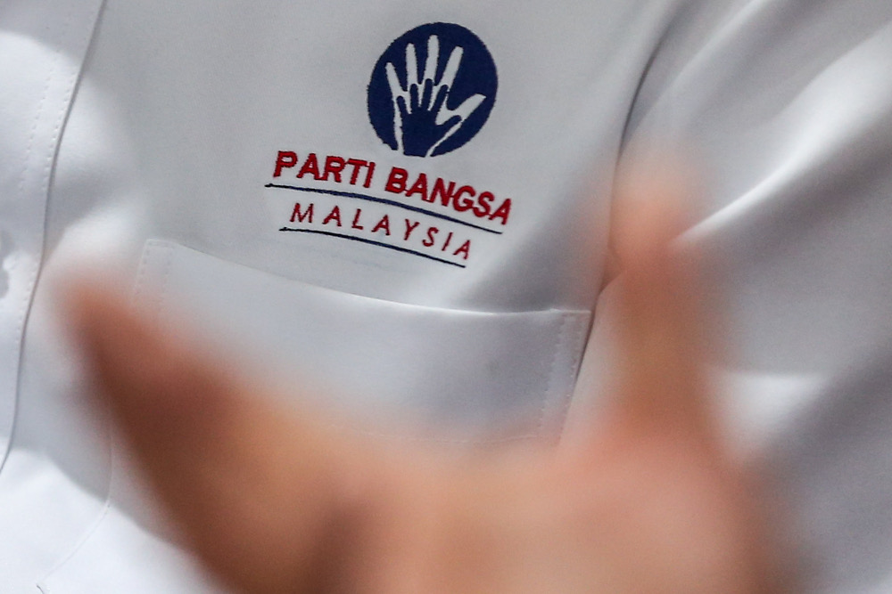 A Parti Bangsa Malaysia (PBM) logo is seen during an interview session with media at the Grand Paragon Hotel, Johor Baru March 02, 2022. u00e2u20acu201d Picture by Hari Anggara 