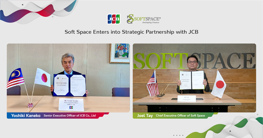 JCB Co senior executive officer Yoshiki Kaneko and Soft Space chief executive officer Joel Tay officiate the collaboration with a virtual signing ceremony. — Picture courtesy of JCB