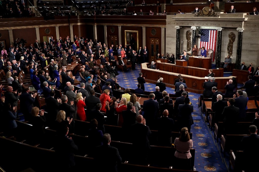President Joe Biden gives his State of the Union address during a joint session of Congress at the US Capitol in Washington March 1, 2022. u00e2u20acu201d AFP pic