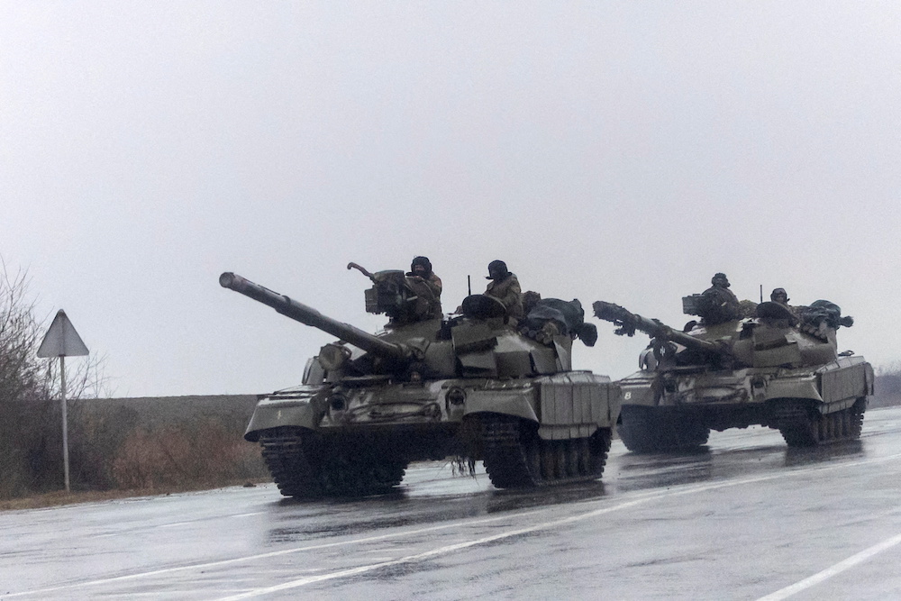 Ukrainian tanks move into the city, after Russian President Vladimir Putin authorized a military operation in eastern Ukraine, in Mariupol, February 24, 2022. u00e2u20acu201d Reuters picnn