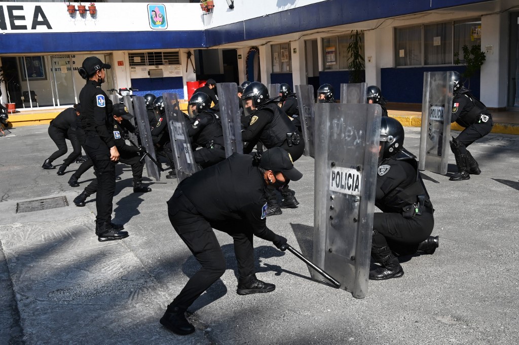 Policewomen from the Atenea grouping are seen during a training session prior to the International Women's Day at the Mexico City Police facilities in Mexico City, on February 28, 2022. u00e2u20acu201d AFP pic