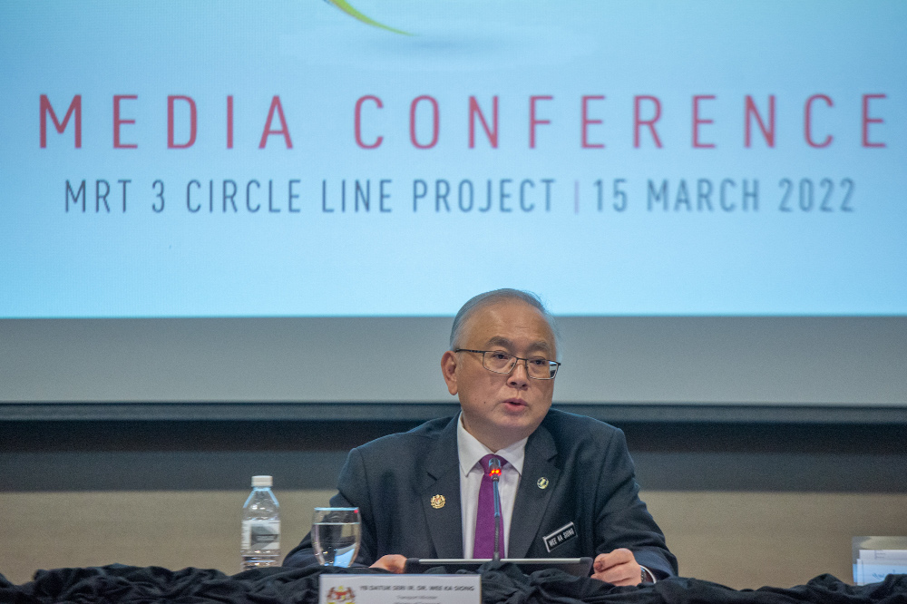 Transport Minister Datuk Seri Wee Ka Siong speaks during the press conference on MRT 3 circle line project in Bangsar, Kuala Lumpur March 15, 2022. u00e2u20acu201d Picture by Shafwan Zaidon