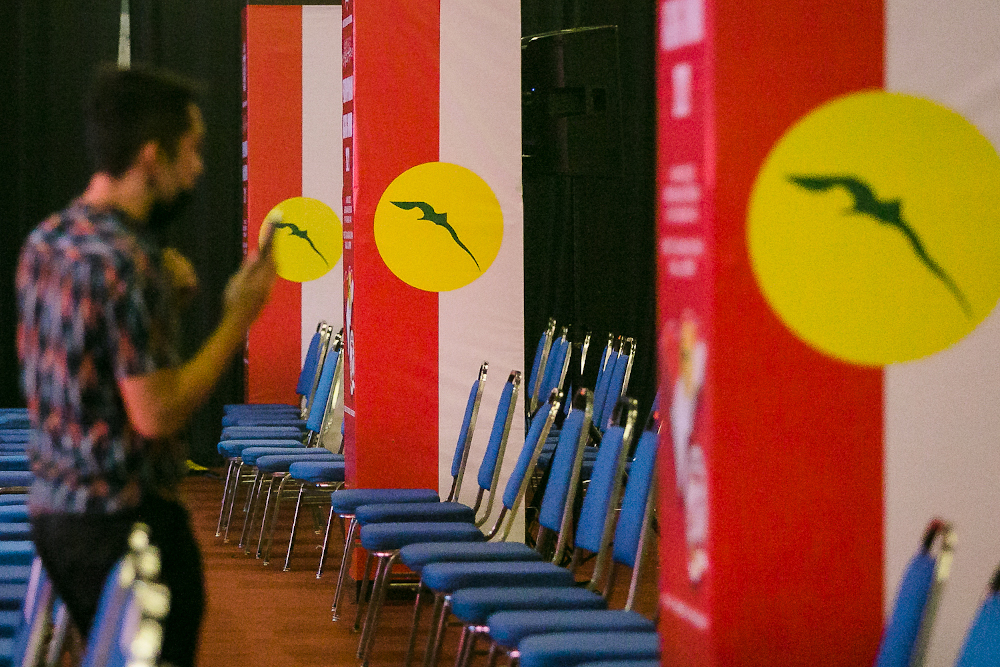 Scenes from the preparations for the 2021 Umno General Assembly which will take place from tomorrow at Putra World Trade Centre in Kuala Lumpur March 15, 2022.  u00e2u20acu201d Picture by Devan Manuel 