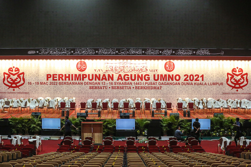 Scenes from the preparations for the 2021 UMNO General Assembly which will take place from tomorrow at Putra World Trade Centre in Kuala Lumpur March 15, 2022. u00e2u20acu201d Picture by Yusof Mat Isannn