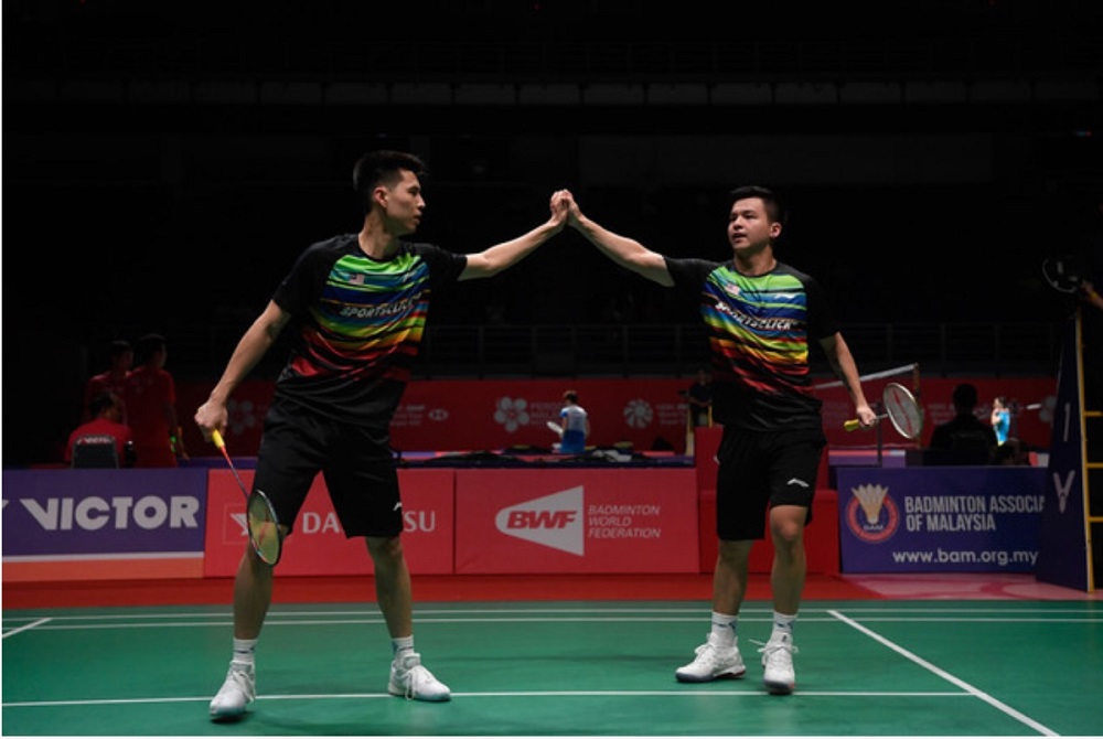 Menu00e2u20acu2122s doubles pair Ong Yew Sin (left) Teo Ee Yi during the Perodua Badminton Masters Malaysia 2020 at the Axiata Arena in Kuala Lumpur Sports City, Bukit Jalil January 9, 2020. u00e2u20acu201d Bernama pic