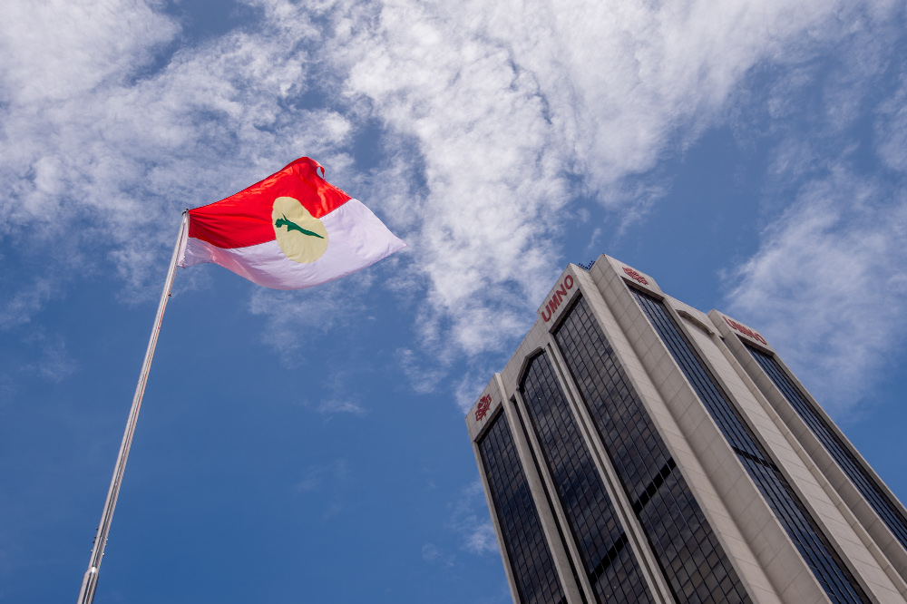 An Umno flag is seen during the 2021 Umno General Assembly in Putra World Trade Centre in Kuala Lumpur March 18, 2022. u00e2u20acu201d Picture by Shafwan Zaidon