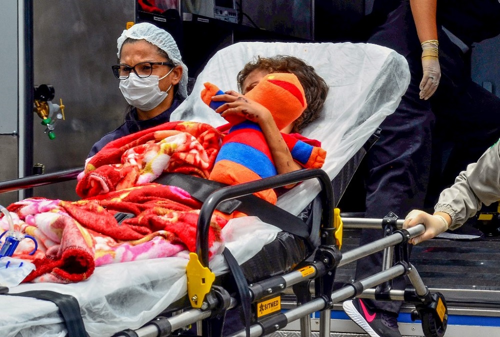 Glauco, 7, arrives at a hospital, in Manaus, Amazonas state, Brazil March 17, 2022, after being lost with his brother in the Amazon rainforest for 25 days. u00e2u20acu201d AFP pic