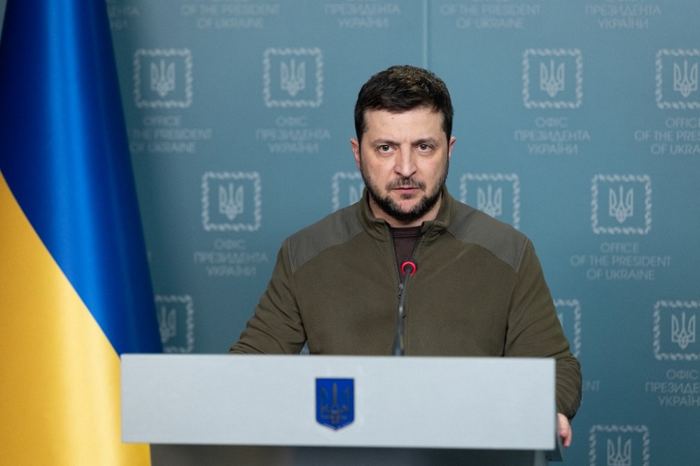 Ukrainian President Volodymyr Zelensky addresses the nation in Kyiv March 18, 2022. u00e2u20acu201d Handout by Ukrainian Presidency Press Office via AFP
